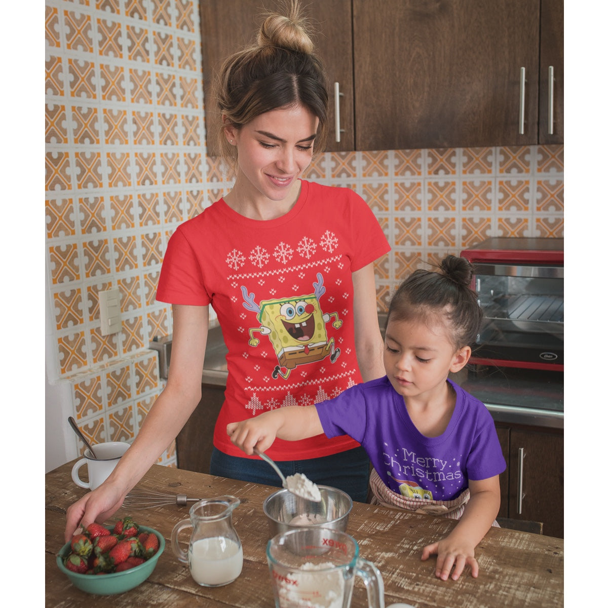 Spongebob SquarePants Rentier Ugly Christmas Damen T-Shirt Slim Fit