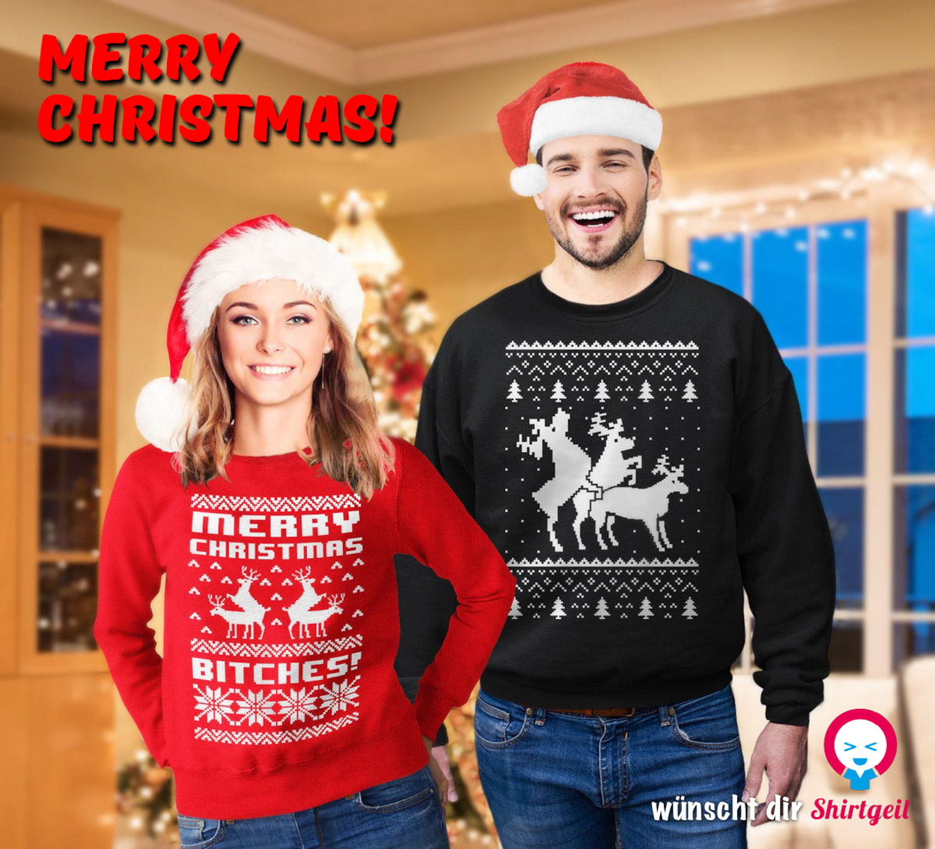 Rehntier Dreier - Lustiger Herren Weihnachtspullover Sweatshirt