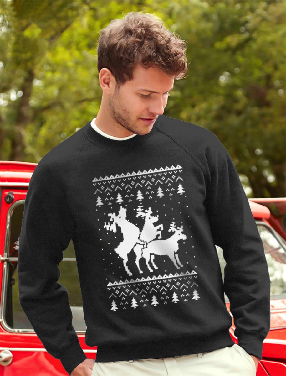 Rehntier Dreier - Lustiger Herren Weihnachtspullover Sweatshirt