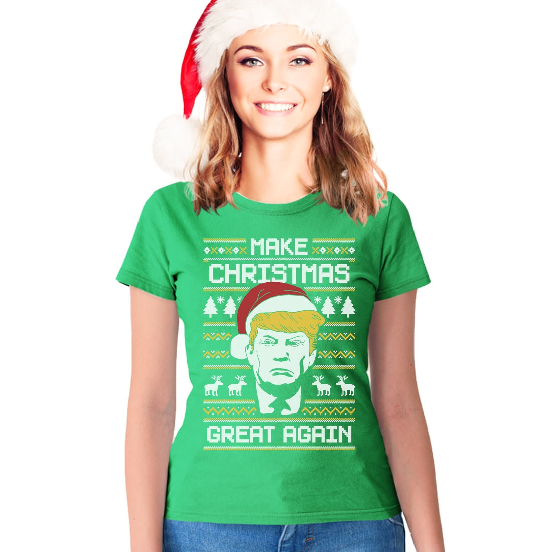 Trump Make Christmas Great Again Ugly Christmas Sweater Damen T-Shirt Slim Fit