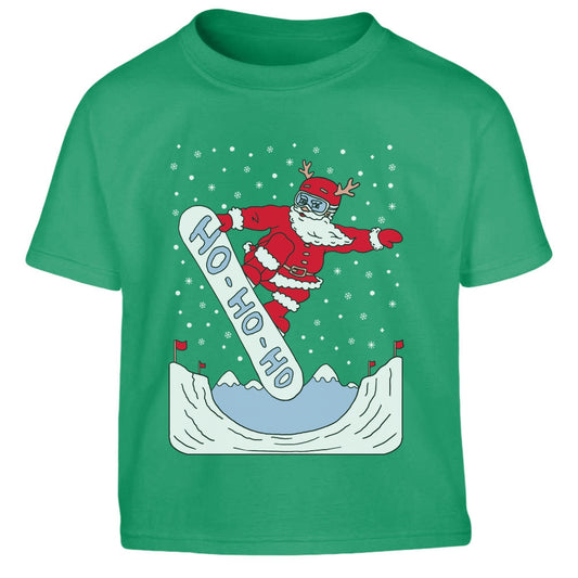 Weihnachten Santa auf Snowboard Ho Ho Ho Kinder Jungen T-Shirt