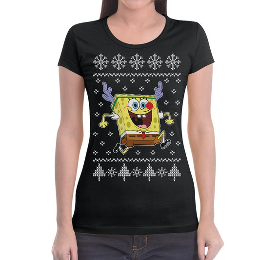 Spongebob SquarePants Rentier Ugly Christmas Damen T-Shirt Slim Fit