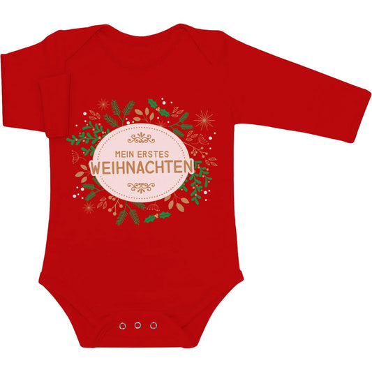 Mein Erstes Weihnachten im Weihnachtskranz Baby Langarm Body