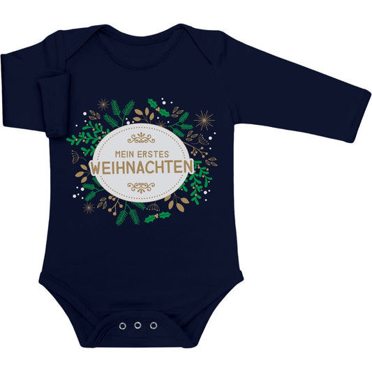 Mein Erstes Weihnachten im Weihnachtskranz Baby Langarm Body