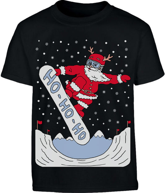 Kids Weihnachtsshirt Santa On A HO HO HO Snowbord Kinder und Teenager T-Shirt