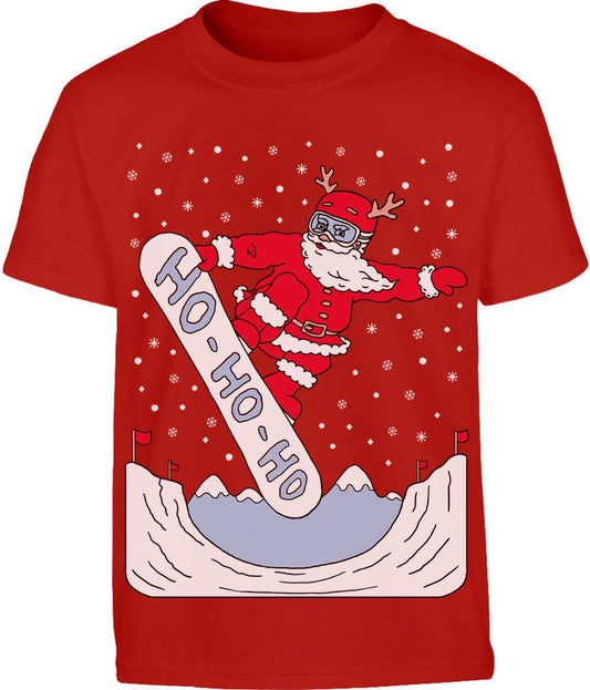 Kids Weihnachtsshirt Santa On A HO HO HO Snowbord Kinder und Teenager T-Shirt